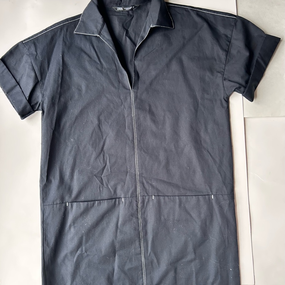 Zara POPLIN DRESS WITH CONTRAST TOPSTITCHING Navy blue xs - Picture 9 of 9